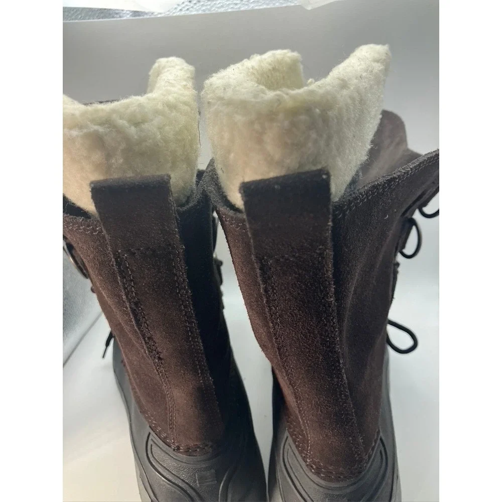 Lands' End Snow Boots Mens 8D Brown Suede Shearling Lined Winter Duck